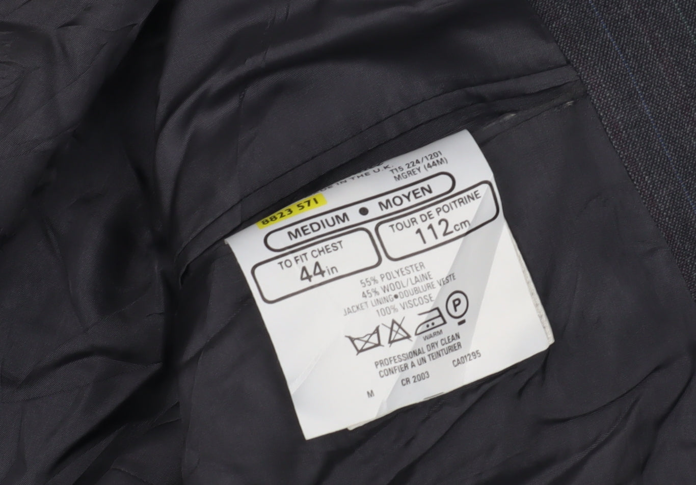 Marks and Spencer Men's Grey Striped Suit Jacket, 44R