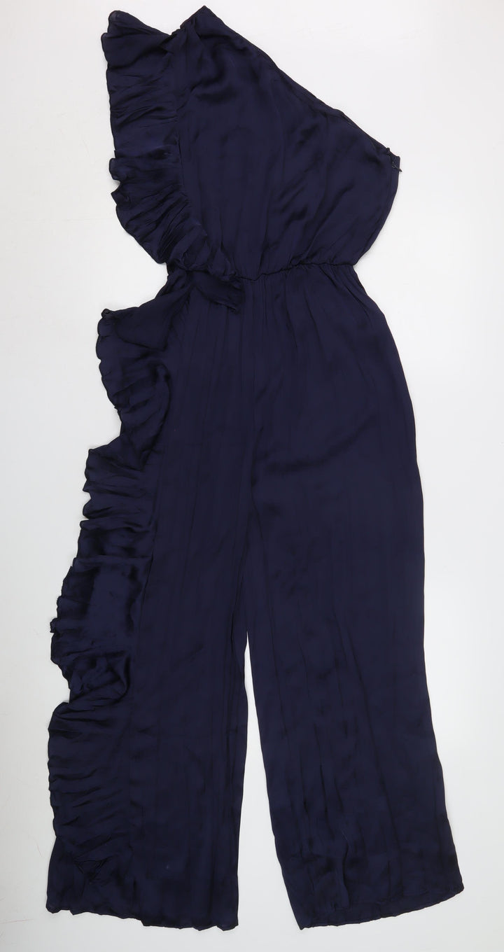 Zara Women's Blue XS Wide-Leg One Shoulder Jumpsuit