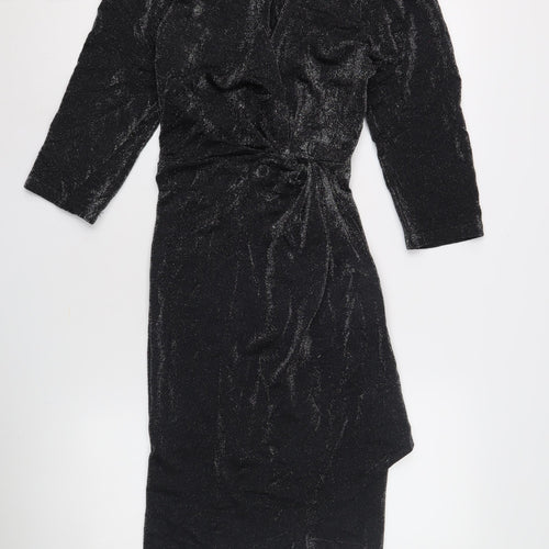 Next Women's Black Glitter Wrap Dress Size 12