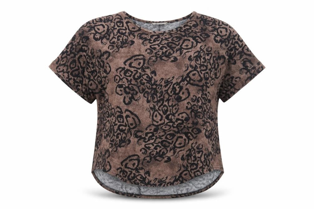 Front view of Bassini Women's Brown Animal Print Top M/L