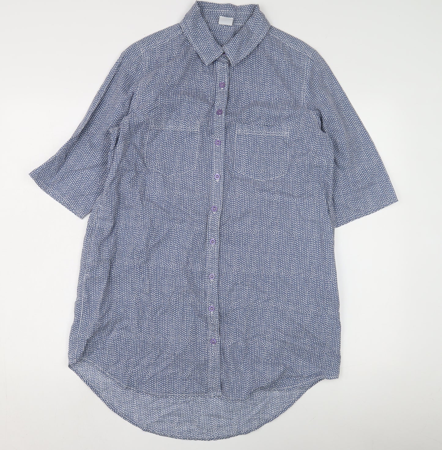 Cotton Traders Women's Blue Polka Dot Button-Up Shirt