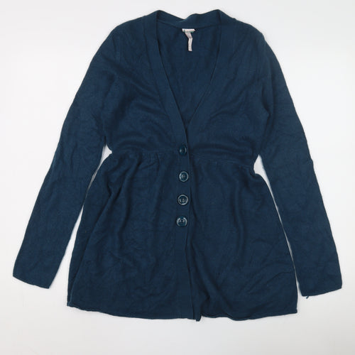 Women's Blue Cardigan V-Neck Medium Regular Fit