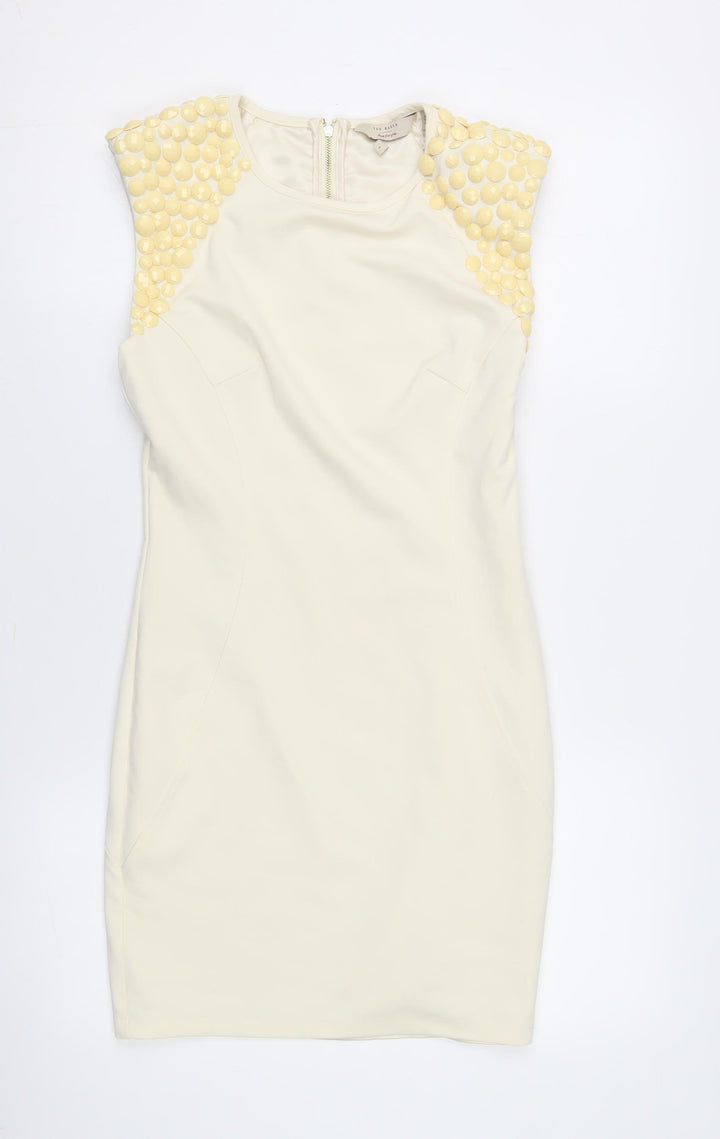 Ted Baker Women's Ivory Sheath Dress Size 8 Party