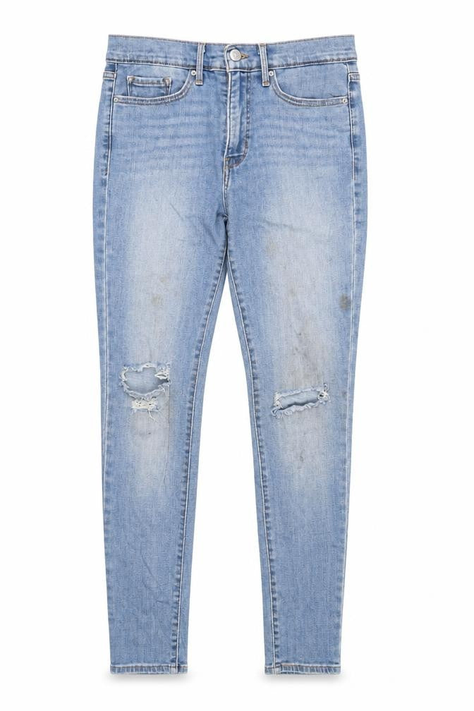 Front view of Levi's Women's Blue Skinny Jeans, size UK 1, Distressed