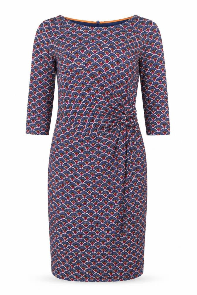 Front view of Boden Women's Blue Geometric Sheath Dress, size 12