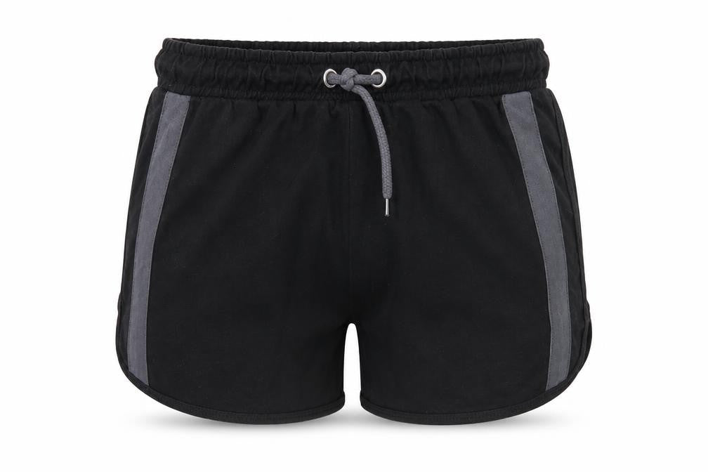 Front view of Kangaroo Roo boys’ black athletic shorts, size 11, years