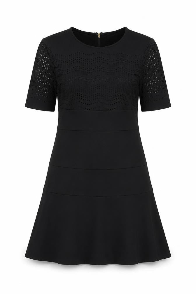 Front view of DKNY Women's Black Fit & Flare Dress, size S