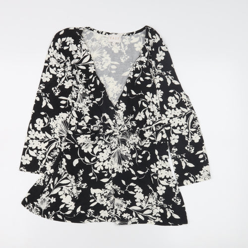 East Women's Black Floral V-Neck Top Size 14