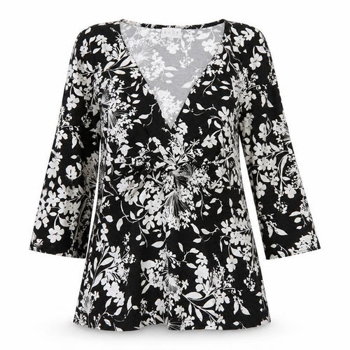East Women's Black Floral V-Neck Top Size 14
