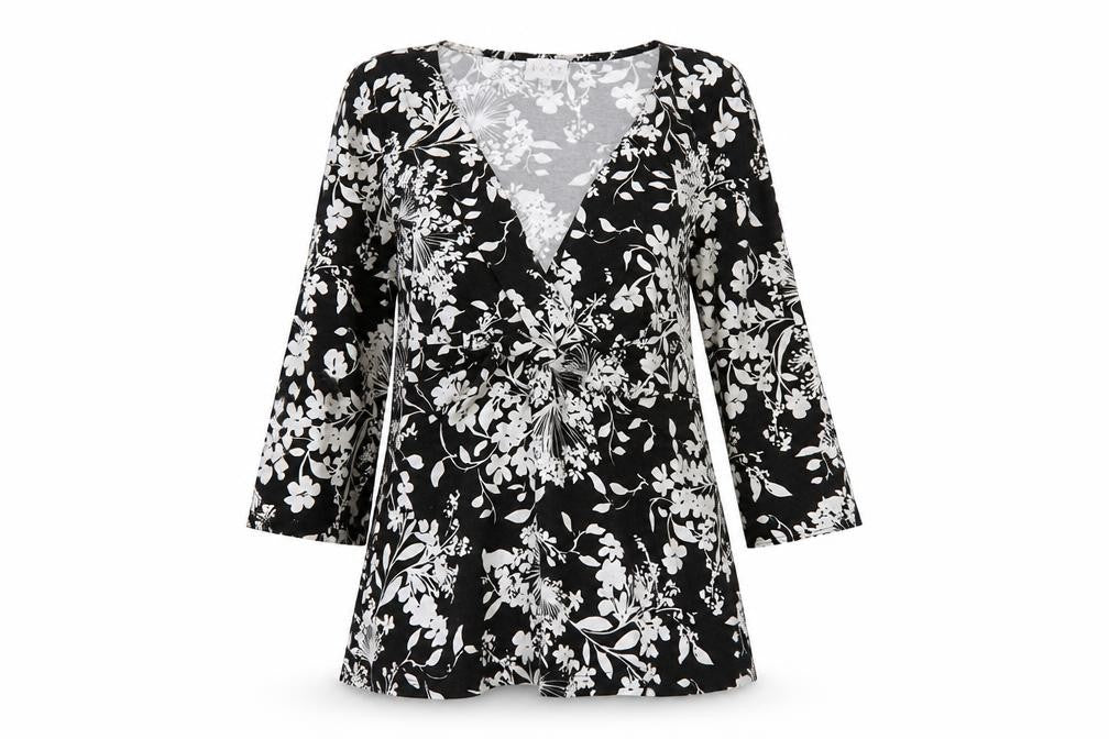 East Women's Black Floral V-Neck Top Size 14
