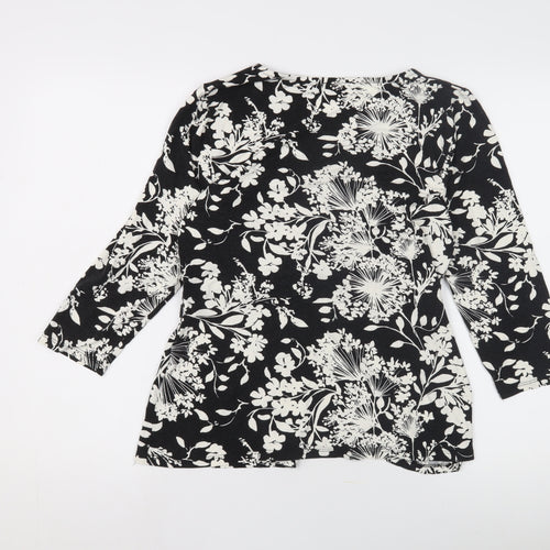 East Women's Black Floral V-Neck Top Size 14