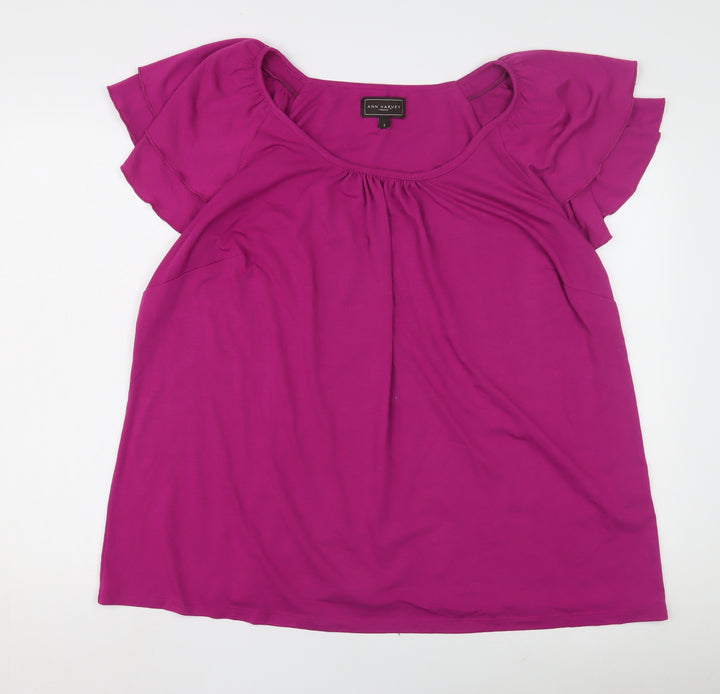 Ann Harvey Women's Purple Top, Size 2, Flutter Sleeves