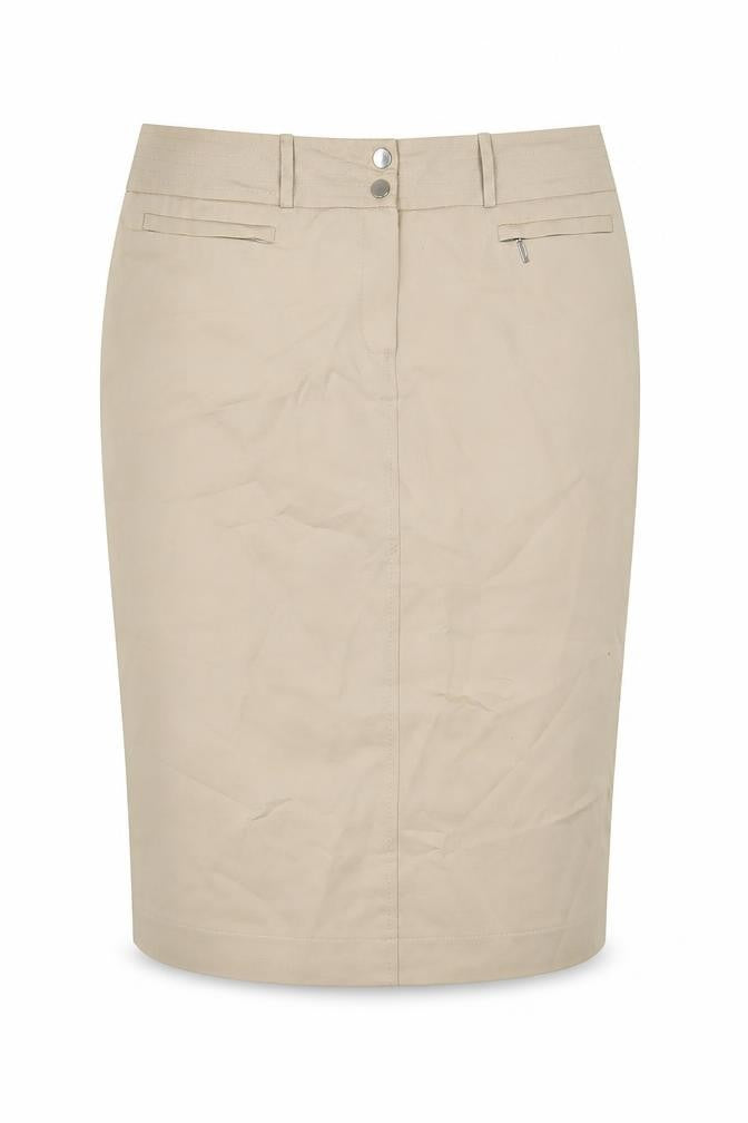 Front view of Planet Women's Beige Pencil Skirt, size 10, Formal Elegant