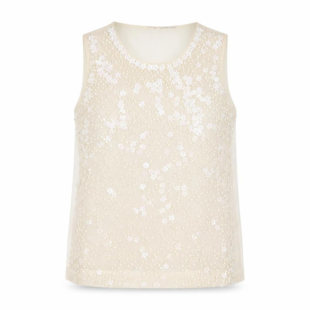 Front view of French Connection Ivory Beaded Women's Blouse -, size 10