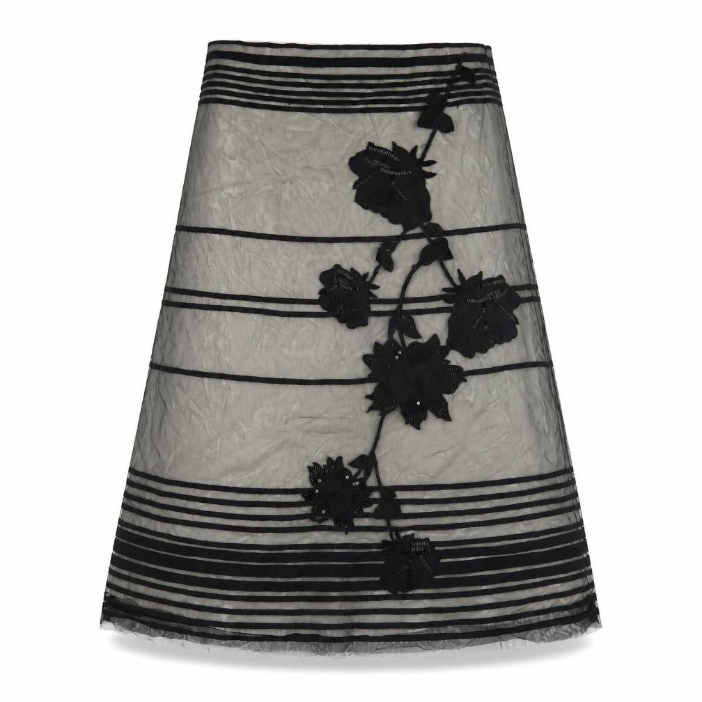 Front view of Coast Women's Black A-Line Embroidered Midi Skirt, size 8