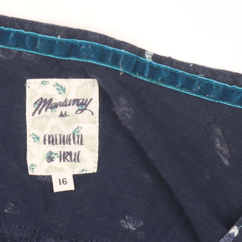 Mandaray Women's Blue Floral Tunic Blouse, Size 16