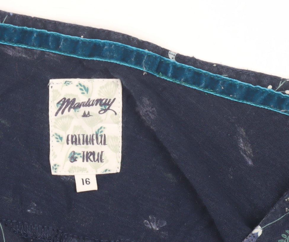 Mandaray Women's Blue Floral Tunic Blouse, Size 16