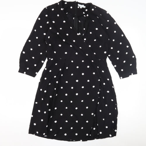 Warehouse Black Polka Dot Wrap Dress Size 8