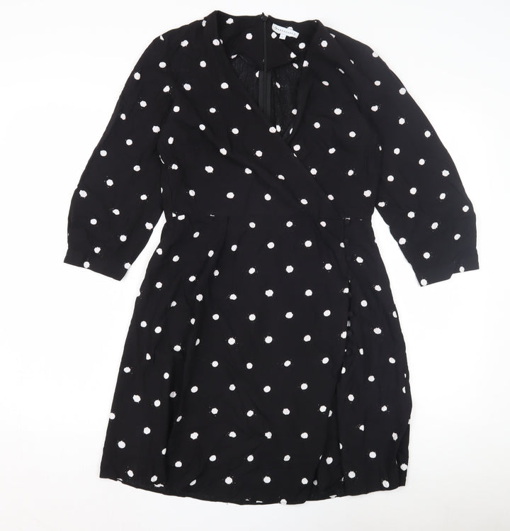 Warehouse Black Polka Dot Wrap Dress Size 8