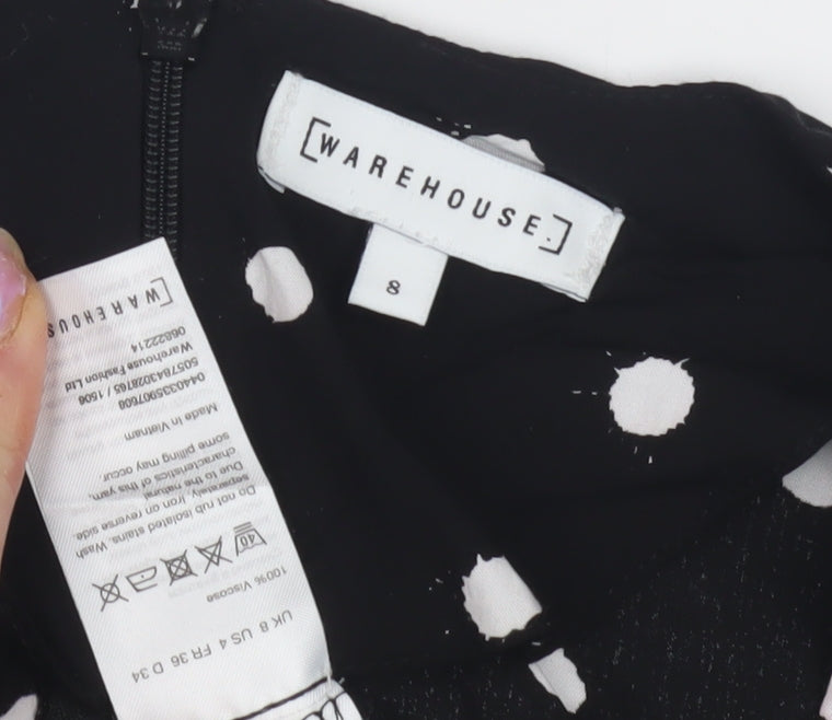 Warehouse Black Polka Dot Wrap Dress Size 8