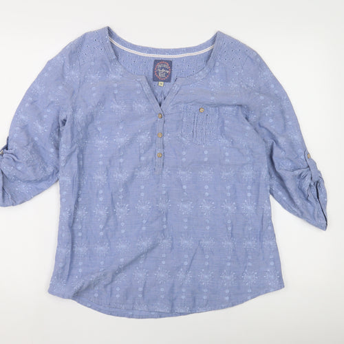 Mantaray Women's Blue Floral Embroidered Tunic Blouse Size 14