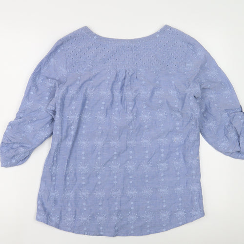 Mantaray Women's Blue Floral Embroidered Tunic Blouse Size 14