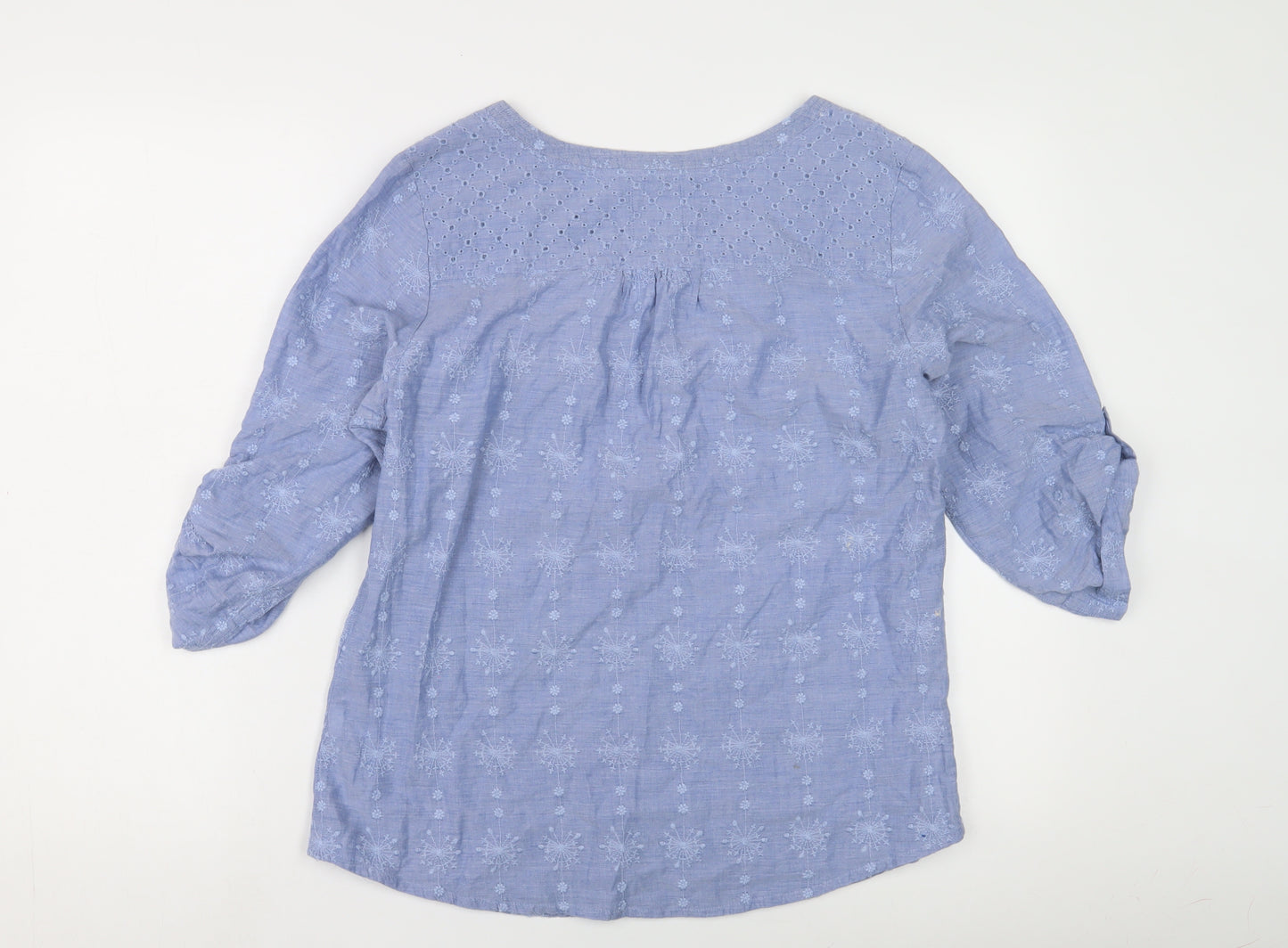 Mantaray Women's Blue Floral Embroidered Tunic Blouse Size 14