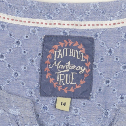 Mantaray Women's Blue Floral Embroidered Tunic Blouse Size 14