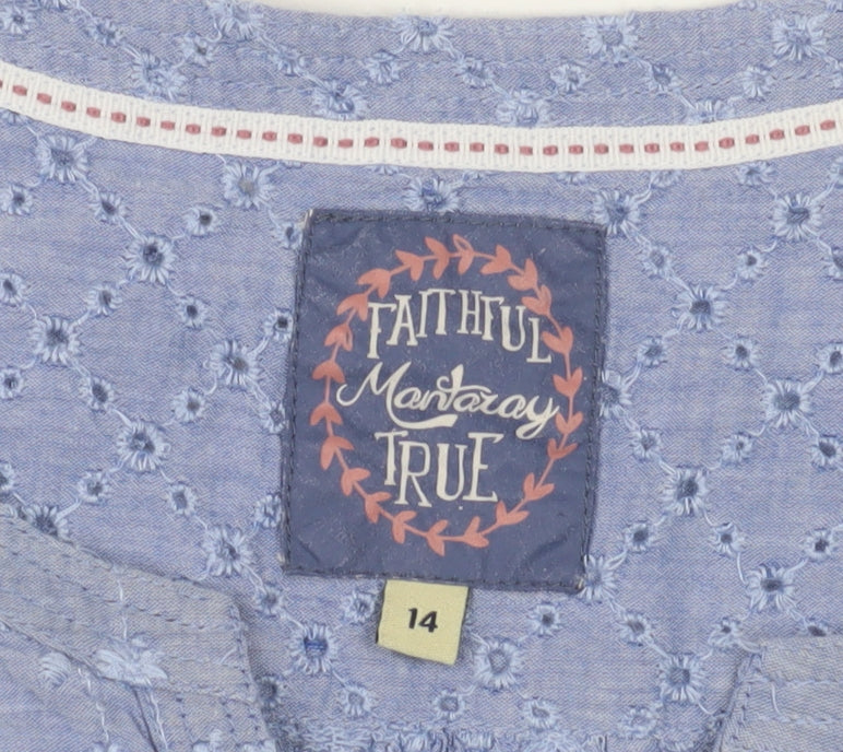 Mantaray Women's Blue Floral Embroidered Tunic Blouse Size 14
