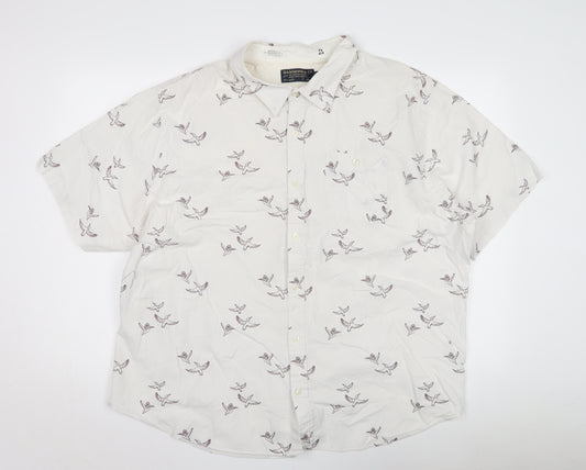 Front view of Hammond & Co Men's White Bird Print Short Sleeve Shirt