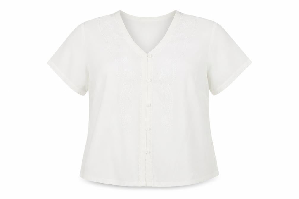 Front view of Eastex Women's White Short Sleeve Blouse, size 14