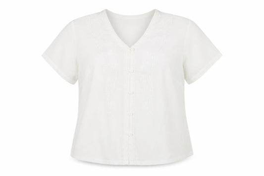 Front view of Eastex Women's White Short Sleeve Blouse, size 14