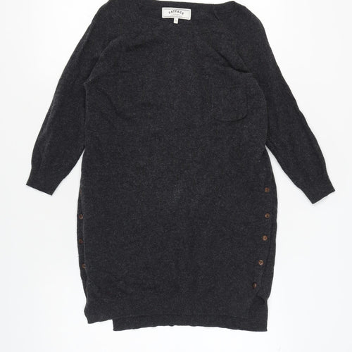Fat Face Women's Black Tunic Jumper, Size 10, Button Accents