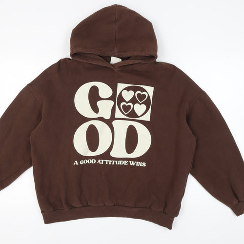 Pull&Bear Unisex Brown Graphic Hoodie M, Casual Style