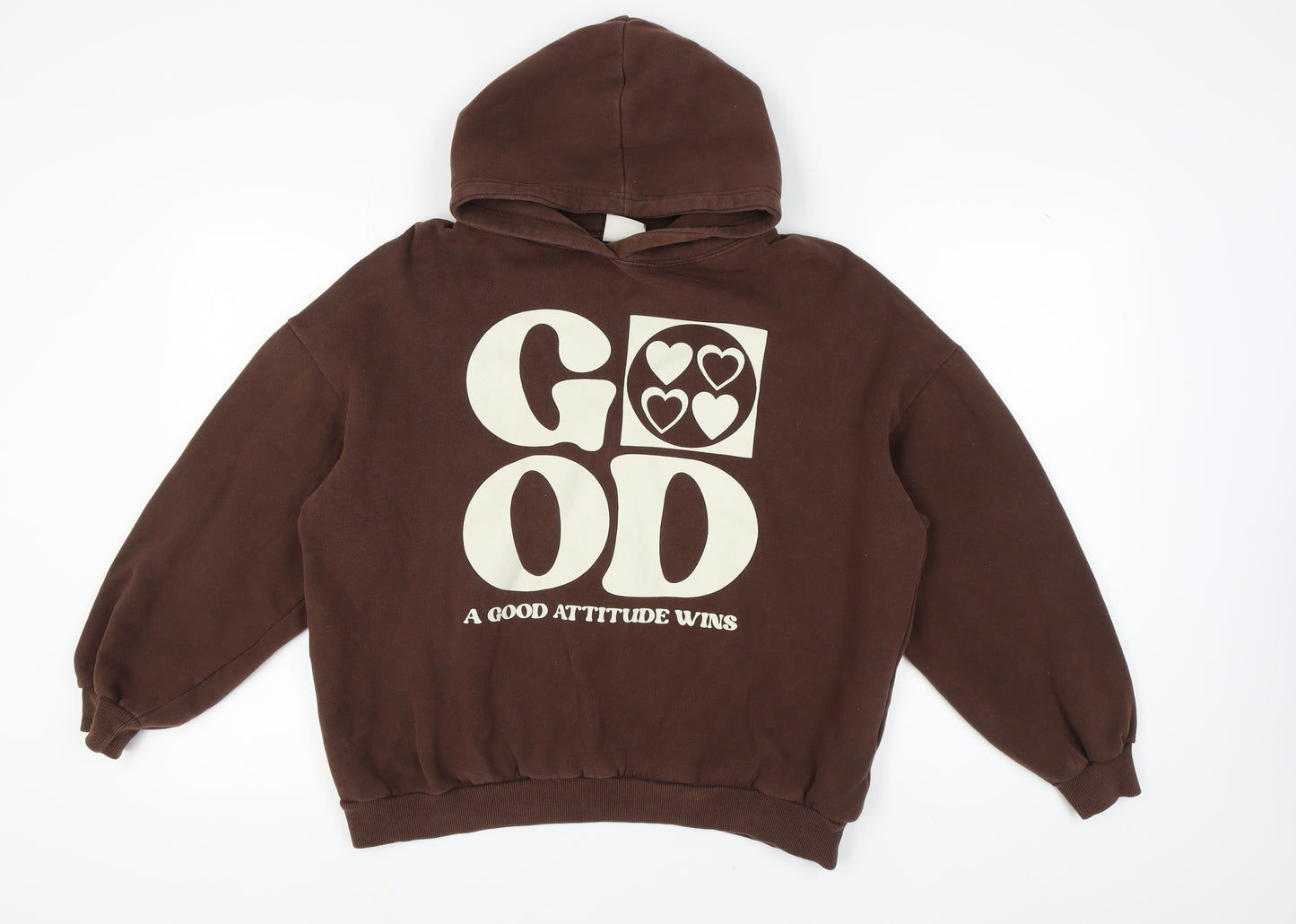 Pull&Bear Unisex Brown Graphic Hoodie M, Casual Style