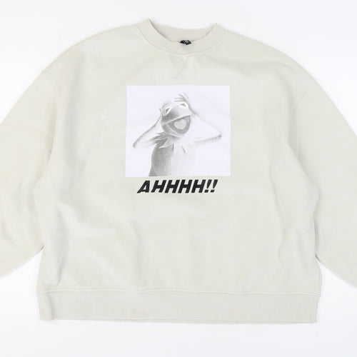 H&M Unisex White Graphic Sweatshirt, Size 12 Pullover