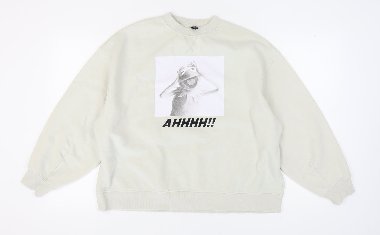 H&M Unisex White Graphic Sweatshirt, Size 12 Pullover