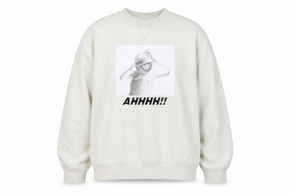 Front view of H&M unisex white graphic sweatshirt, size 12, pullover