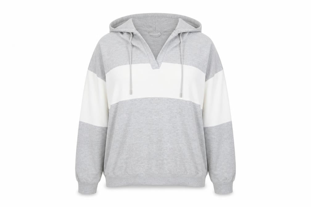 Front view of REALbasics unisex grey hoodie, size L, casual & stylish