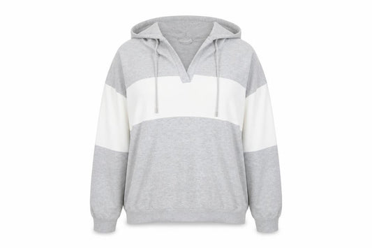 Front view of REALbasics unisex grey hoodie, size L, casual & stylish