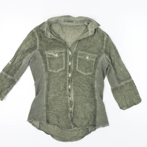 Pologarage Green Button-Up Shirt Women Size 4