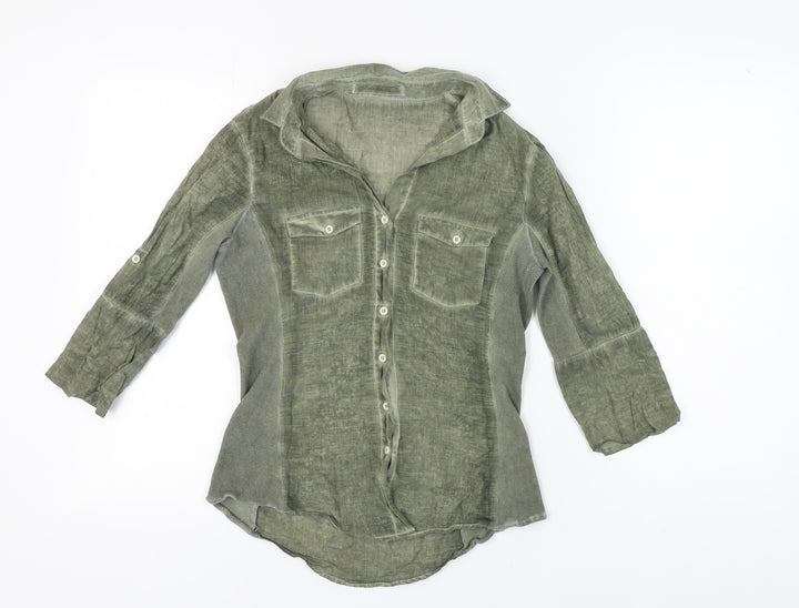 Pologarage Green Button-Up Shirt Women Size 4