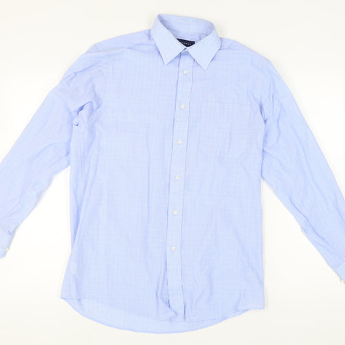 Debenhams Men's Blue Check Long Sleeve Shirt - Size 15