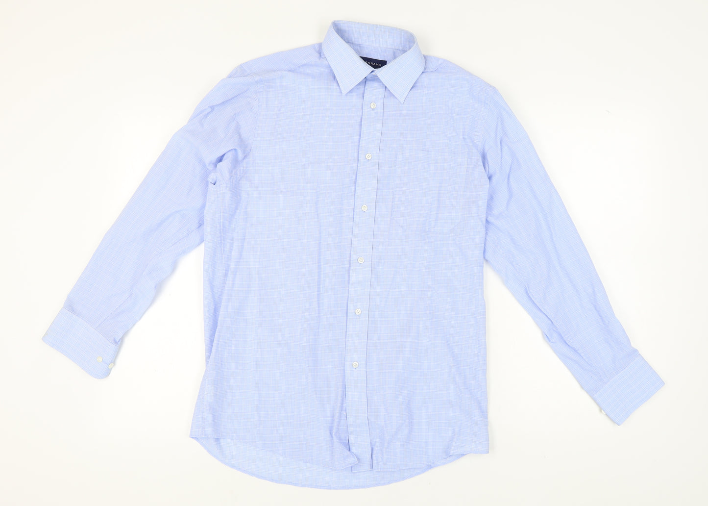Debenhams Men's Blue Check Long Sleeve Shirt - Size 15