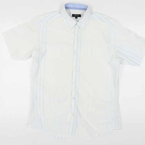 Next Men's White Striped Short Sleeve Shirt M