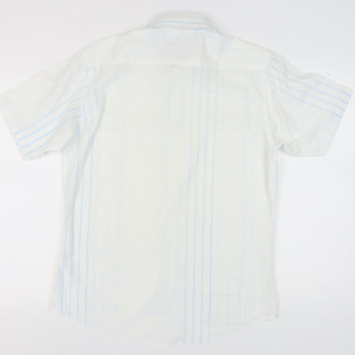 Next Men's White Striped Short Sleeve Shirt M