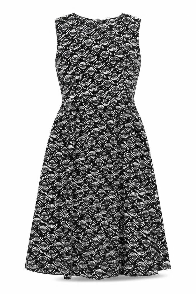 Front view of Boohoo Women's Black Geometric Polyester Dress, size 10