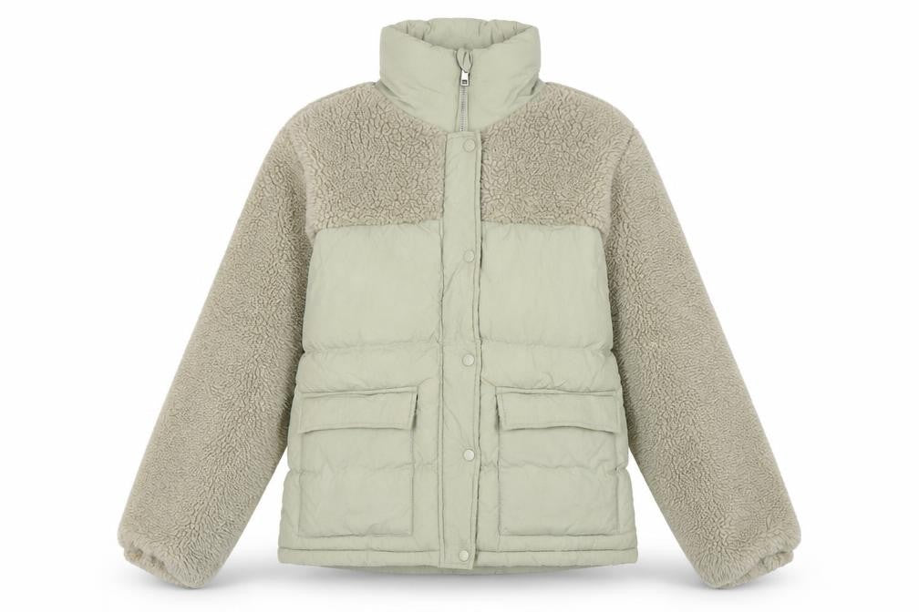 Front view of Weekend Vibes Women's Beige Puffer Jacket, size 8