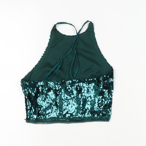 Bershka Women’s Green Sequin Halter Crop Top S