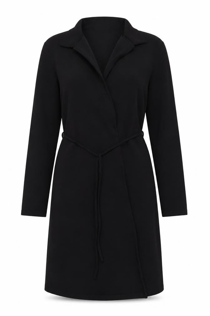 Front view of Clockhouse Black Collared Dress with Tie, size 10, Long Sleeve
